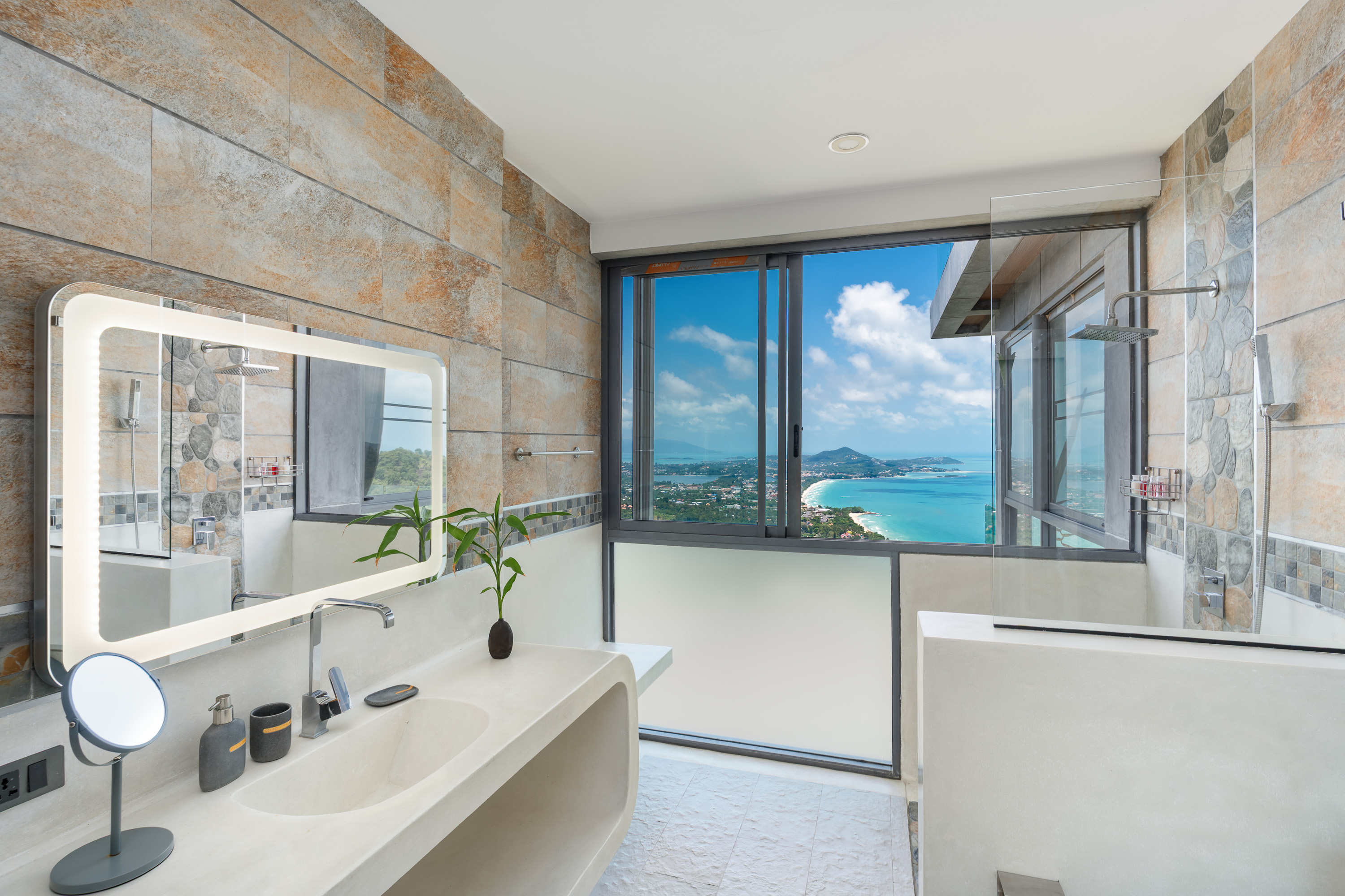 Bathroom with sea view