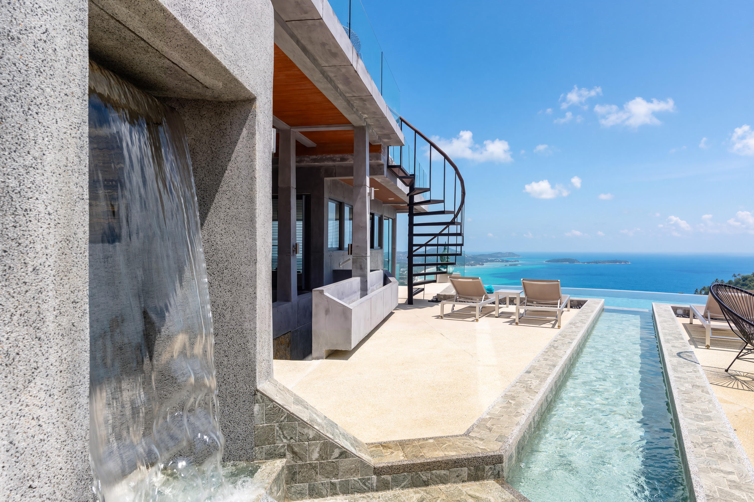 Waterfall edge of the infinity pool